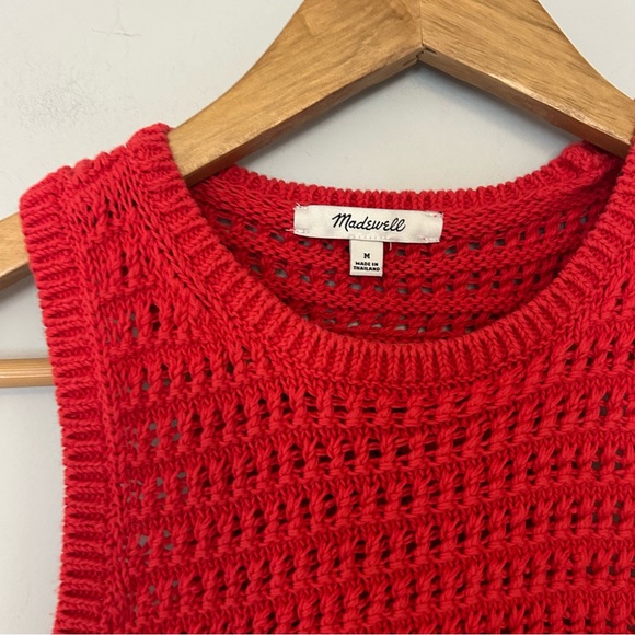 Madewell Crochet-Knit Crewneck Sweater Tank in Crushed Watermelon Red - Picture 6 of 8